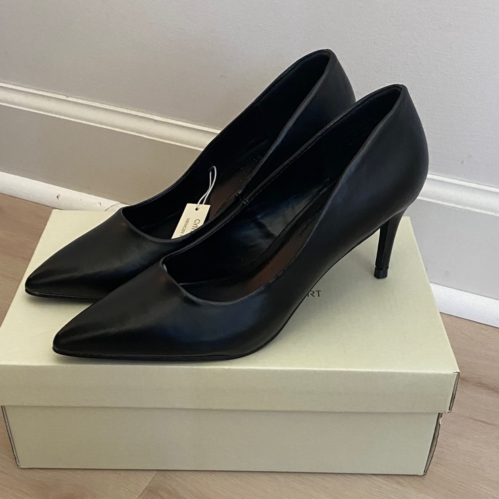 Cynthia Rowley Black Pointed-Toe Leather Pumps